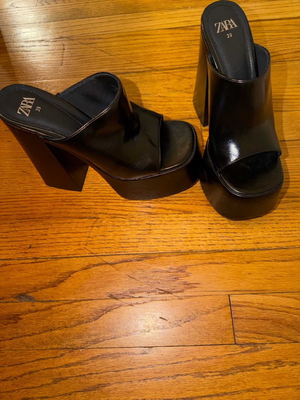 ZARA Black High Platform Slide Heels